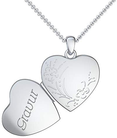 Herz Kette Gravur Silber 925 Medaillon + inkl. Luxusetui + Kettenanhänger mit Gravur persönlich individuell gestalten 925er Anhänger gravierbar Silberkette zum Öffnen FF100-10 SS92545
