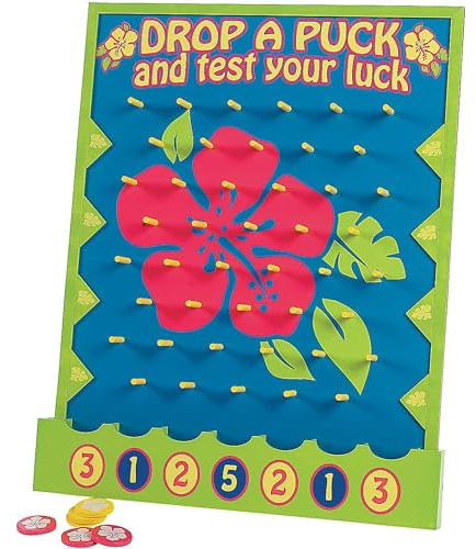 Fun Express Plinko Board Game Large 16x20 Tabletop Prize Drop Disc Game - Premium Wood Carnival Games for Kids Adults Parties | Luau Circus Fair School Events | Complete 8-Piece Set with Discs