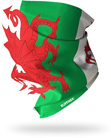 Ruffnek WELSH FLAG/FLAG OF WALES/BANER CYMRU/Y DDRAIG GOCH Multifunctional Headwear Neck warmer Neck Gaiter, Snood, Bandana, Biker mask - for men, women and children - One size