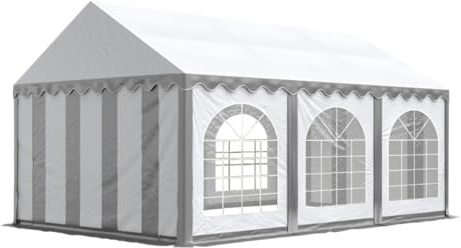 Festzelt Partyzelt 4x6 m Premium, hochwertige PVC Plane 750 N in grau-weiß 100% wasserdicht mit Bodenrahmen