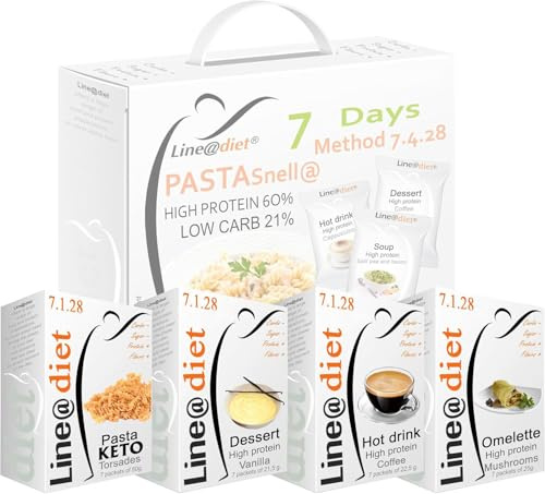 BAG COMPLETO con PASTA 7 giorni Line@Diet: Opzione B = 21 preparati proteici keto in polvere + 7 monoporzioni di fusilli keto da 50g