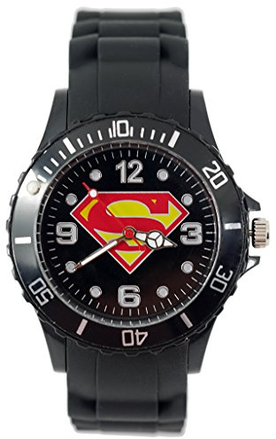 TAPORT® Unisex Uhr Analog Quarzwerk mit Silikon Armband Superman Schwarz Rund