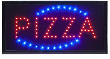 SECURIT - Insegna Luminosa LED Pizza - Per Muri o Vetrine - Per Bar, Ristoranti, Pub, Negozi - LED Lampeggianti in 4 Colori - Adattatore 220V AC e Cavo da 130cm Inclusi