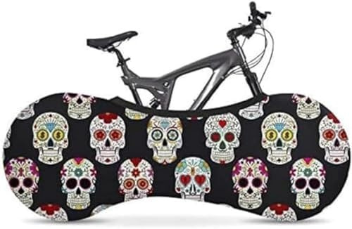 Velo Sock Cykel inomhusöverdrag för förvaring och transport, elastiskt smutsskyddstyg, cykelresskydd med snäppfästen, flera mönster, snyggt tillbehör – Skulls