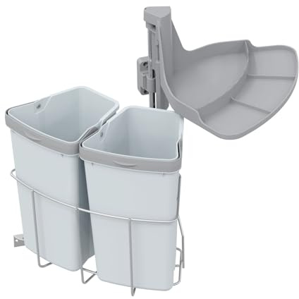 Abfallcenter Nr. 2 Schwenkeimer 2x 9 L grau | Einbau Mülleimer Küche | Mülltrennsystem Schrank | Schwenk Abfallsammler | Abfalleimer Unterschrank | Küchen Abfallbehälter | Automatischer Schwenkeimer