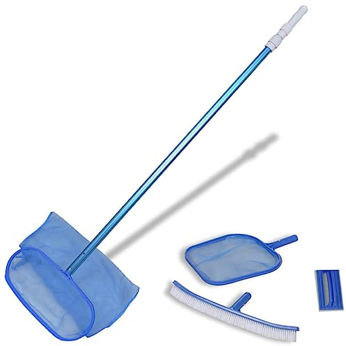 vidaXL Conjunto de Limpieza de Piscina - Cepillo 2 Recojehojas 1 Mango Telescópico