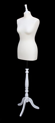 Manichino da sarto con busto femminile, prodotto di lusso, in tessuto jersey con treppiedi in legno, per capi di abbigliamento di misura 38, colore: bianco