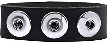 Quiges Damen 18mm Druckknopf Chunk Armband aus Leder Schwarz Verstellbar 18.5-20.5cm für Click Buttons