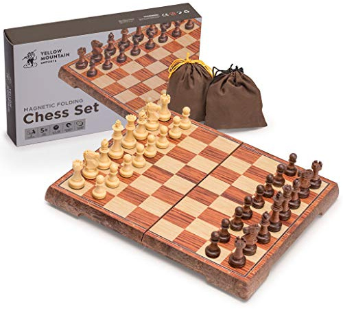 Yellow Mountain Imports Magnetic Portable Chess Set (27 Centimeters) - Folding, Travel Board Game
