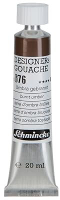 Schmincke - Designers Gouache, Umbra gebrannt, 20 ml-Tube, 25 676 007, streifenfreier Auftrag, maximal deckend, farbintensiv und samtmatt