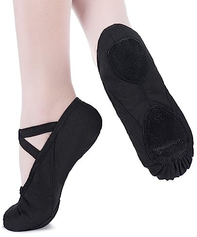 tanzmuster Ballettschuhe Damen - Charlie - Geteilte Ledersohle - schwarz Größe 40- Ballettschläppchen für Erwachsene - Schwarze Tanzschuhe fürs Ballett