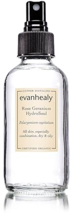 evanhealy Rose Geranium HydroSoul | Copper Distilled Hydrosol | Gentle, Astringent Organic Facial Tonic | Balancing Face Toner for Dry, Oily, Combination, Teen Skin