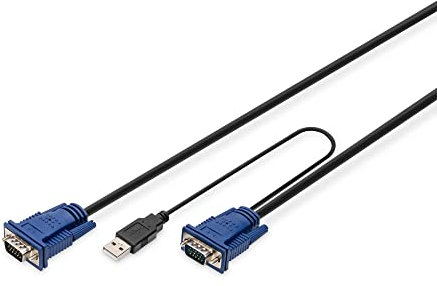 DIGITUS Cable KVM - 2x VGA, 1x USB 2.0 - 5 m - para consolas KVM - adecuado para DS-720xx y DS-23x00-x -negro
