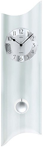 Ams Orologio al quarzo con pendolo moderno orologio a pendolo di design, orologio da parete in vetro satinato.