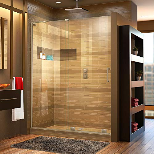 DreamLine Mirage-X 55 - 59 inch W x 71 inch H Frameless Sliding Shower Door in Brushed Nickel; Left Wall Installation