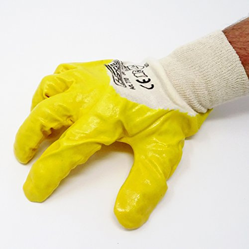 SBS® Nitrilhandschuhe | 12 Paar | Gelb | Gr. 7 S, 8 M, 9L, 10 XL, 11 XXL auswählbar| mit Strickbund Nitril Handschuhe | Arbeitshandschuhe (11 XXL)