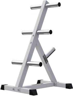 GORILLA SPORTS® Soporte para Discos de Pesas - Olímpicos de 51mm, 7 Soportes, Patas Protectoras, Acero, Máx. 350kg, Negro/Blanco - Organizador de Pesas para Casa, Almacenamiento de Juego de Pesas