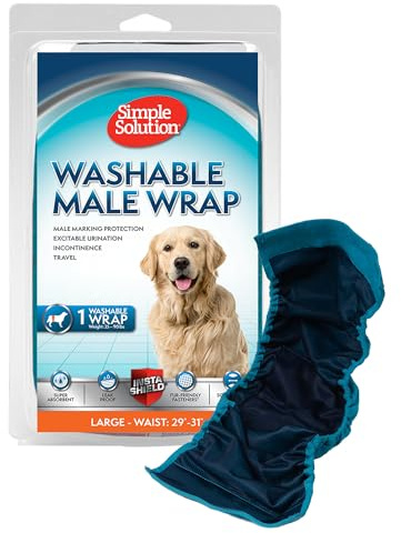 Simple Solution Washable Male Dog Diapers | Absorbent Male Wraps with Leak Proof Fit | Excitable Urination, Incontinence, or Male Marking | 1 Reusable Dog Diaper Per Pack, Whites & Tans, Large (11242)