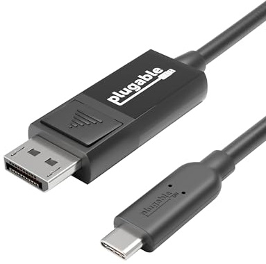 Plugable USB C to DisplayPort Bi Directional Cable 6 feet (1.8m), Up to 4K at 60Hz, USB C DisplayPort Cable - Compatible with Thunderbolt and USB-C - Driverless