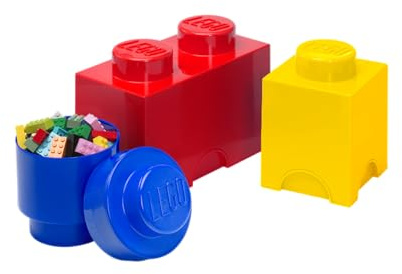 LEGO Storage Brick Multipack S, Stackable Storage Boxes, Set of 3 pcs, Desk Storage, LEGO Organizer, Toy Box, Home Decor, Red, Yellow, Blue