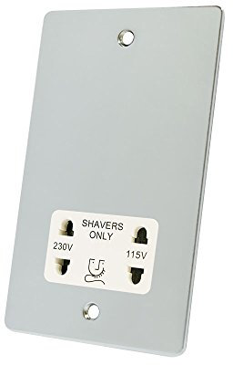 Alliance Electrical FPCSHAWH 115/230 V 2 Gang White Insert Dual Voltage Flat Shaver Socket - Polished Chrome