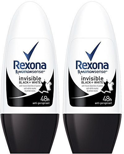 Rexona déodorant femme bille Invisible Black+White, Fraîcheur, Parfum Léger, 50ml - Lot de 2