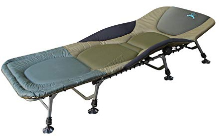 KMS CARPZILLA Outdoor Portable Carp Fishing Bed Chair Bedchair Camping 600D Oxford Heavy Duty 8 Adjustable Legs Pillow Dark Green FB-022