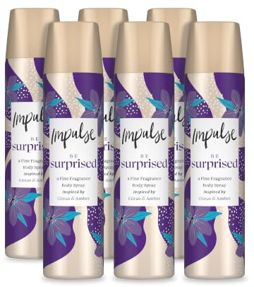 Impulse Be Surprised Body Spray 75 ml - Pack of 6 | Citrus & Amber Fragrance, Oriental Blend, All-Day Freshness