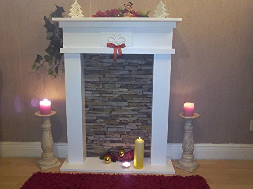 Cheminée décorative aspect pierre blanche, bordure de cheminée, cheminée et console de cheminée, fabriquée à la main