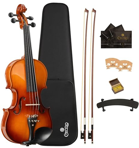 Cecilio 4/4 Full-Size Left-Handed Violin, Solid Spruce Top & Maple Body Professional Fiddle Set Includes Hard Case, 2 Bows, Rosin, Bridges & Extra Strings