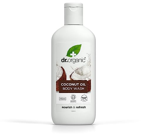 Dr Organic Kokosöl Körperwaschgel, Duschgel, Trockene Haut, Natürlich, Vegan, Tierversuchsfrei, Paraben- & SLS-frei, Recycelbar & Aus im Meer gebundenem Plastik recycelt, Zertifiziert Bio, 250ml