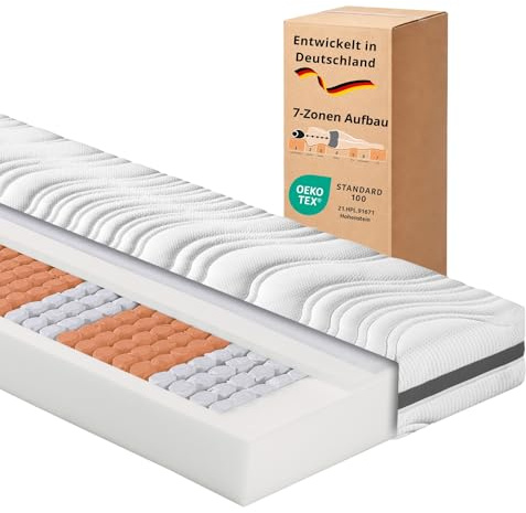 sleepling Federkernmatratze, Matratze 90x200 cm, 7-Zonen Taschenfederkernmatratze mit Kaltschaum Auflage, H2, Mattress 90 x 200 cm, 18 cm hoch, Oeko-TEX, Made in EU, Comfort 130