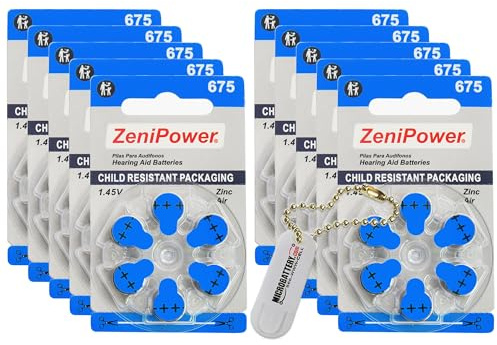 ZeniPower 60 Hearing Aid Batteries Size: 675 + Battery Holder Keychain Kit