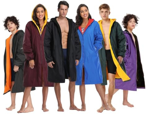 Adoretex Unisex Waterproof Swim Parka, Quick-dry Warm Coat Water Sports Jacket for Adults & Kids-PK005-Black/Black-AXS