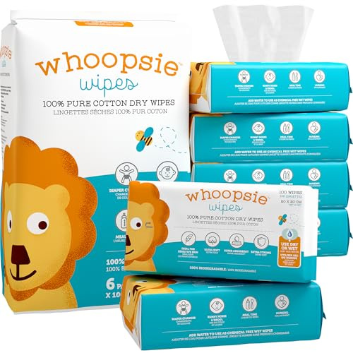 Lingettes sèches 100% pur coton | 600 pièces | Utilisation humide ou sèche | Douces et sensibles | Hypoallergéniques | Extra résistantes et absorbantes | Parfaites pour les changements de couches