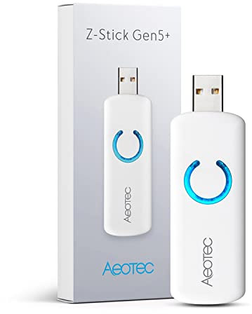 Aeotec Z-Stick Gen5 Plus, Z-wave Plus USB to Create Z-Wave Gateway, Zwave Hub Controller Pro 2020 SmartStart and S2 Enabled, Works with Raspberry Pi 4, Compatible with SmartThings, HomeSeer, White