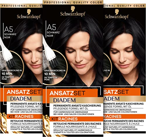 Diadem Ansatzset A5 Schwarz Stufe 3 (22 ml), dauerhafte Haarfarbe zum Haaransatz kaschieren in nur 10 Minuten, Ansatzfarbe mit ölhaltiger, pflegender Formel
