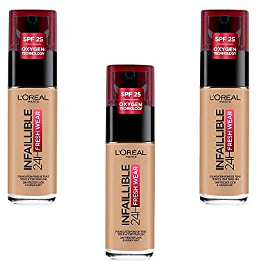 L'Oréal Paris Grundierung Infaillible 24H Fresh Wear Make-up 135 Vanilla Beige, 3er Pack (3 x 30 ml)