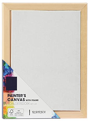 Set Tela per Dipingere & Cornice in Legno con Accessori per Appendere - Ideale per Dipinti su Pittura Acrilica, A Olio, Gouache, Acquerello (12.5x17.5cm)