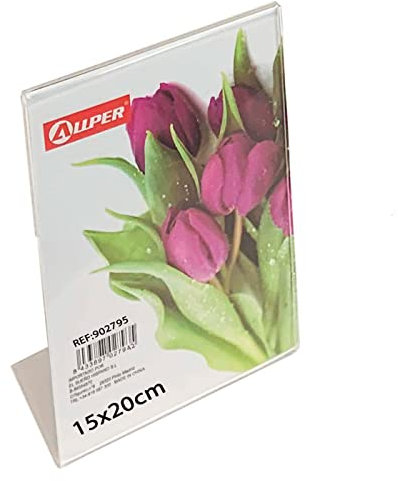 Acan Portafotos de sobremesa, plástico Transparente, Marco Fotos, Soporte para fotografías, oficinas, Negocios, hogar (Vertical, 15 x 20 cm)