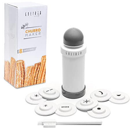 GOLIBER Churro Maker Machine – 8 Verschiedene Düsen für Churros Maker Machine – Churreras para Churros und Käsestrohpresse – Churro Spritzspitze mit einfachem Griff (Grau)