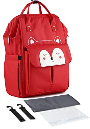 SONARIN Élégant Grande Capacité Sacs à Dos à Langer pour Bébé,Sacs à Langer Multifonction Imperméable Sac à Couches de Voyage avec Matelas à Langer & Crochets de Poussette(Rouge)