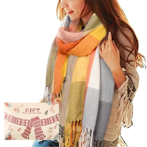 Tuopuda Hiver Echarpe Femme Plaid Longue écharpe Chaude Grande Châles Doux Foulards Glands Elégant Wrap Châles Etoles Écharpe