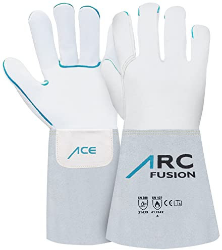 ACE Gants de soudage ARC Fusion - Gants de soudure en cuir pour soudeurs, protégeant des hautes températures, souples et résistants 388/407/12477 - M (Lot de 1)