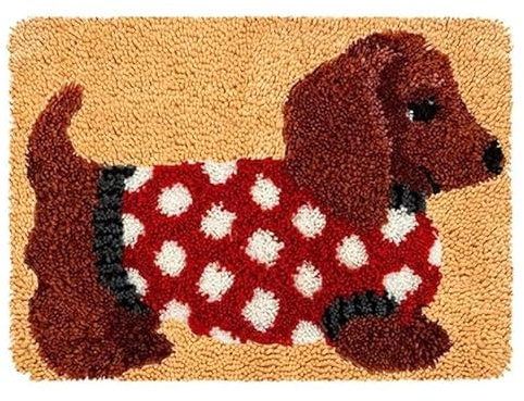 ROCKY&CHAO Latch Hook Kit for Adults & Kids Complete DIY Rug Making Craft Kits with Yarn & Canvas and Crochet Needle, Adult Craft Kits for Women, Relaxing Home Art Project - Dachshund 50x38cm