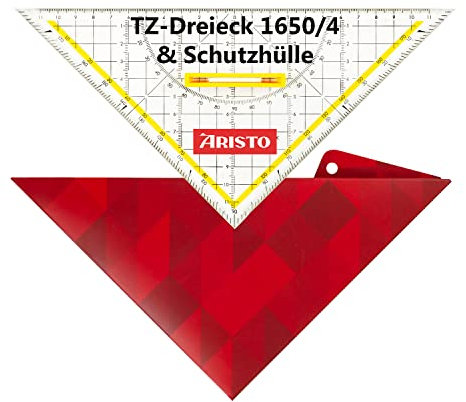Aristo AR18054B TZ-Dreieck AR1650/4 inkl. Geocover Schutzhülle (Hypotenuse 25cm, lösbarer Griff, Tuschenoppen, Geocover mit Lochung und Magnetverschluss) basic