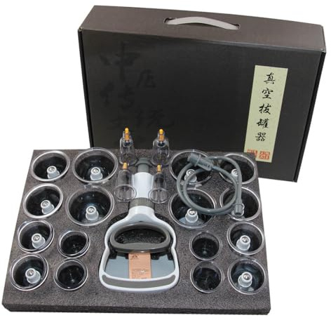 Schröpfen Set mit 20 Schröpfgläser aus Kunststoff mit Magneten + Vakuumpumpe