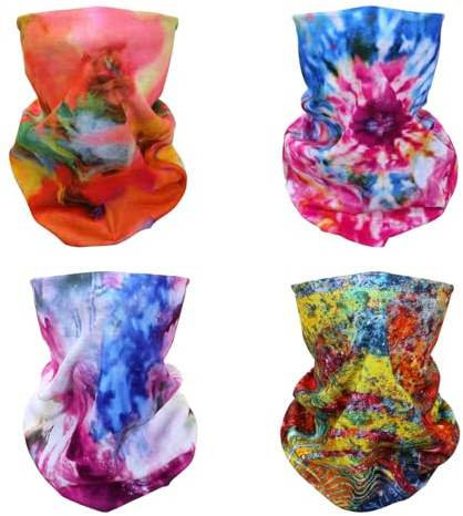 SMEHCF 4 Multipurpose Bandanas for Women Men Headband Balaclava Hair Head Scarf Face Half Airsoft Paintball Mask Neck Gaiters Breathable Reusable Washable Rainbow Watercolor
