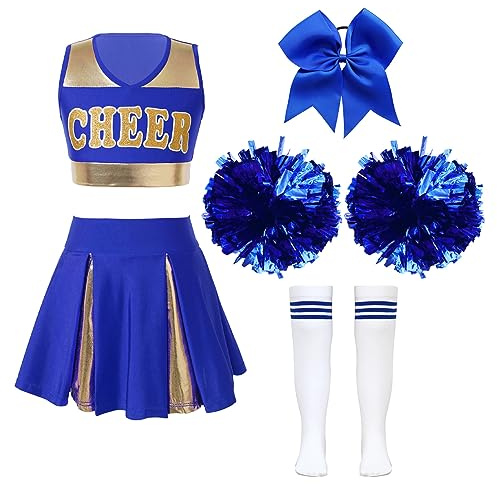 Agoky Déguisement Pom Pom Girl Enfant Fille Uniforme Pom-pom Girl A Bleu 15-16 ans