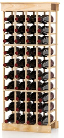 GOPLUS Botellero Independiente para 40 Botellas, Estante de Almacenamiento de Vino con Tablero, Dispositivo Antivuelco, Estante para Botellas de Madera Maciza de 10 Niveles, Natural